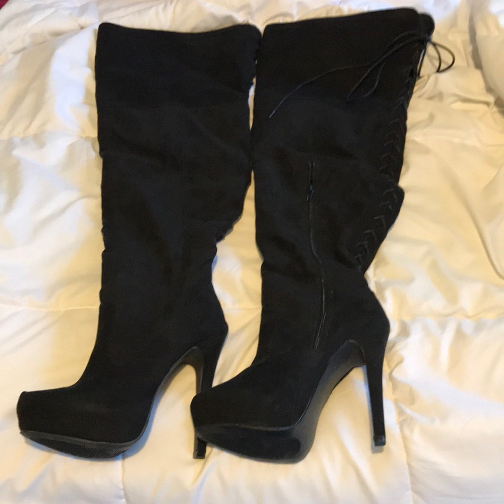 Just fab thigh high suede like boots sz 9 Black
